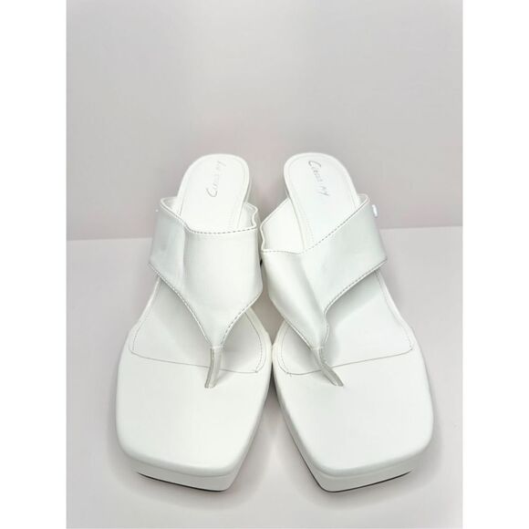 Circus by Sam Edelman Sandals Size 9.5 White Slip On Wedge Heel Square Toe - Picture 4 of 9